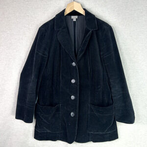J Jill Wide Wale Corduroy Jacket Size M Petite Black Velvet Collar & Cuffs Witch